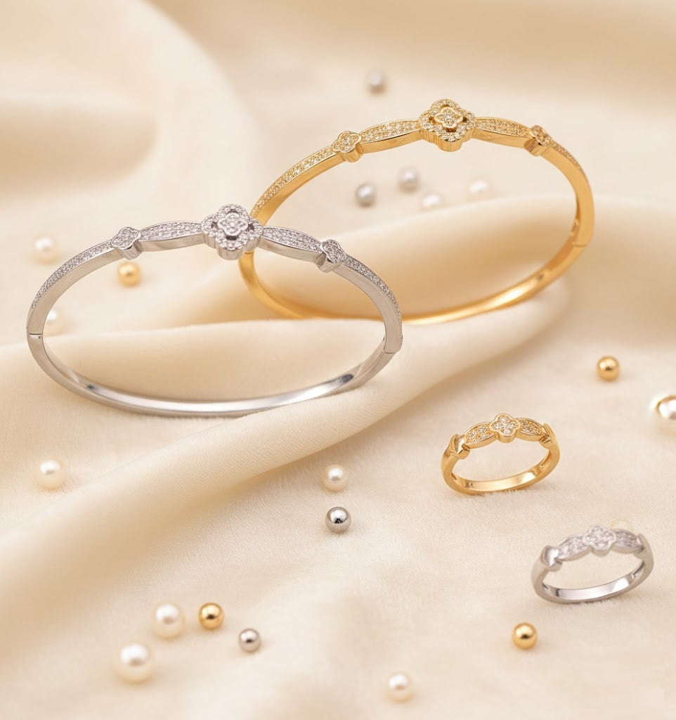 Luxury LV-Inspired Crown Bangle & Ring Set